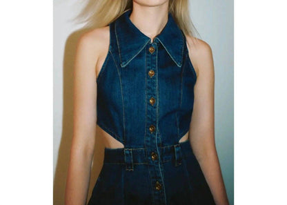 Cut-out Sleeveless Denim Dress