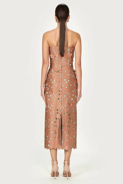 Zira floral cut strapless pencil dress