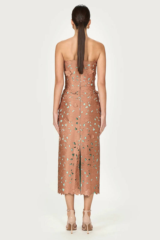Zira floral cut strapless pencil dress