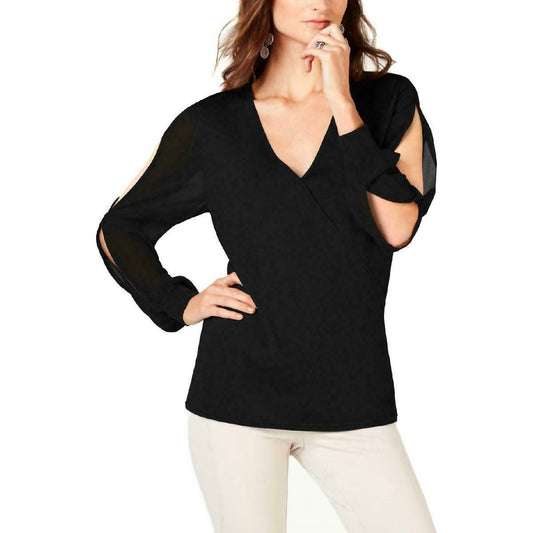 Surplice Illusion Sleeve Blouse