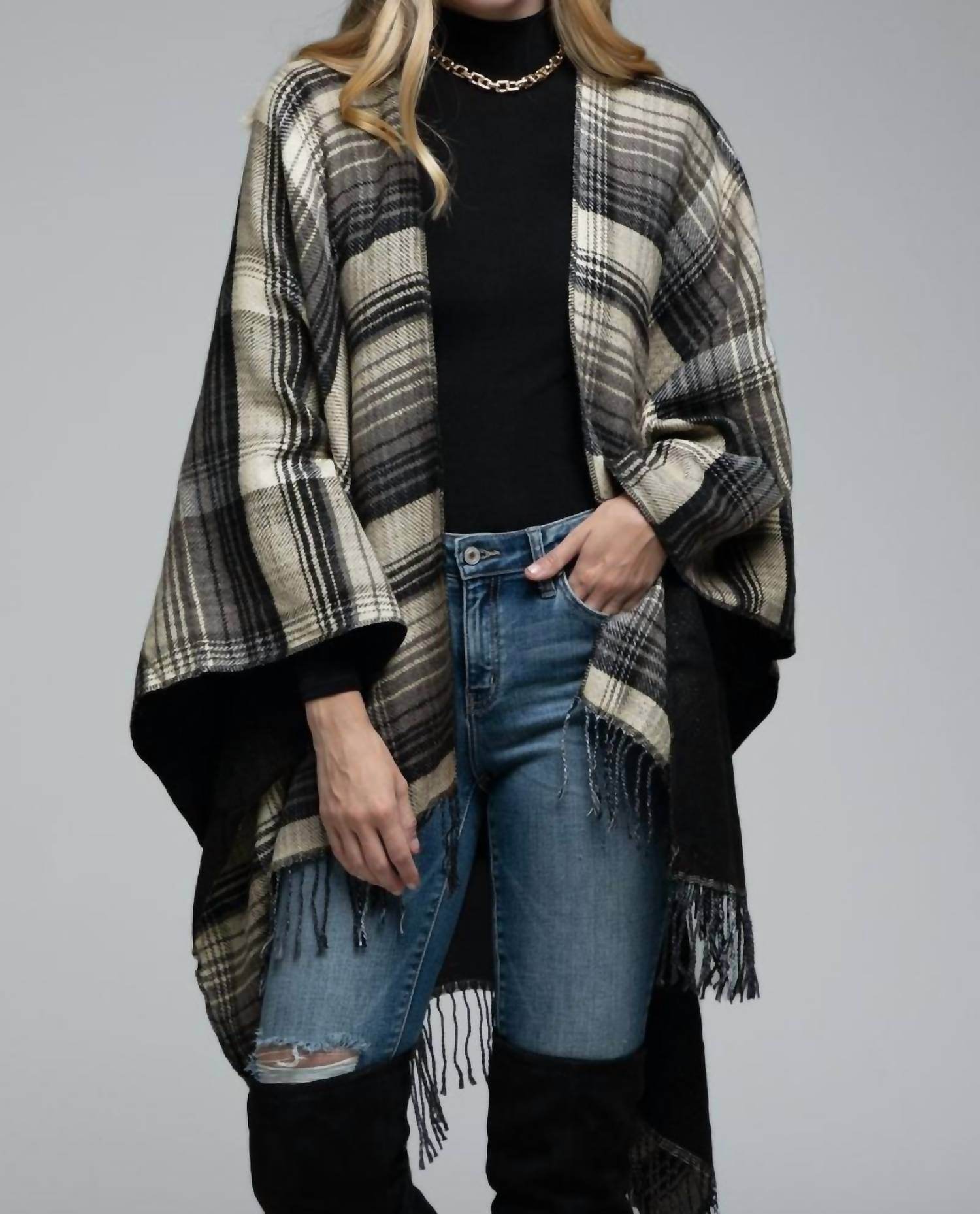 Ruggie - Tassel Checked Poncho - Rack Hunt -