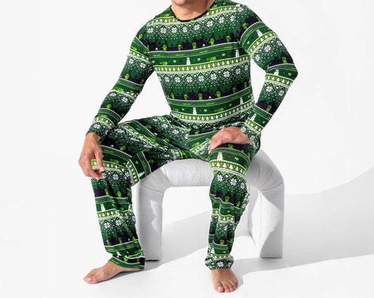 Men's Minecraft Creeper Holiday Bamboo Pajama Set