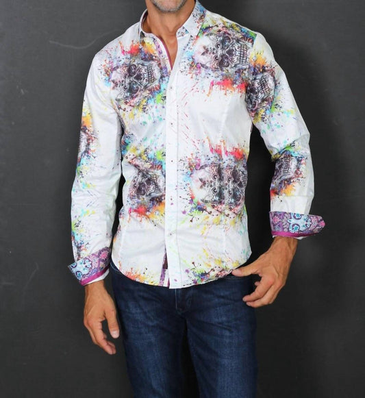 Paint Splash Skull Button Down Shirt