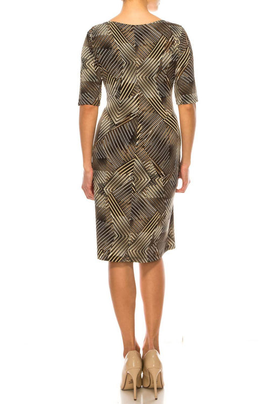 Connected Apparel - Abstract Geometric Dotted Print Sheath Dress - Rack Hunt -