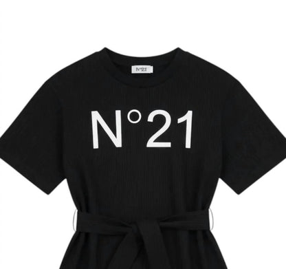 Girls Logo T-shirt Dress With Tie Belt