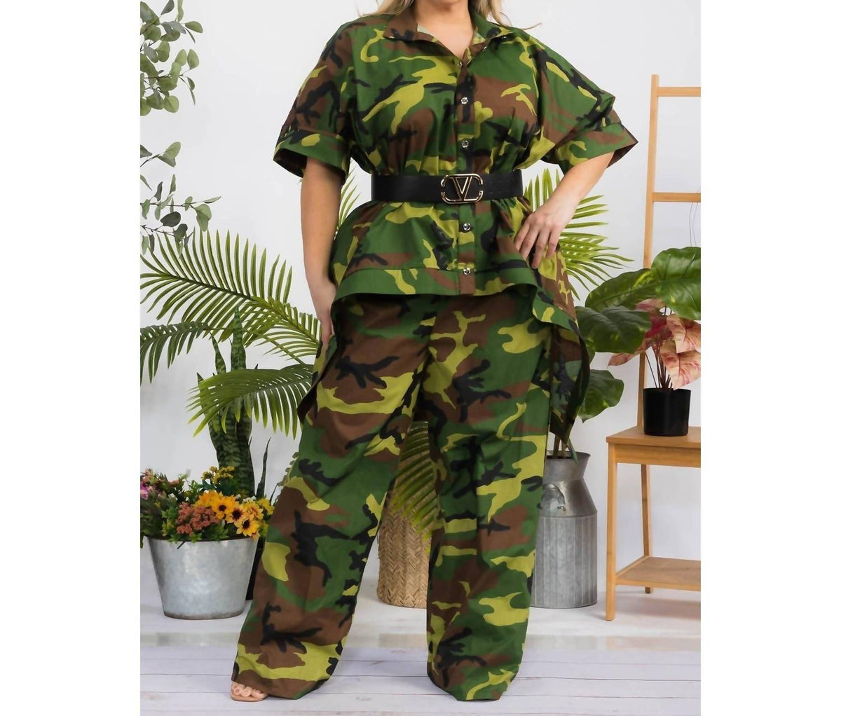 Hi Lo Hem Shirt And Pant Set - Plus