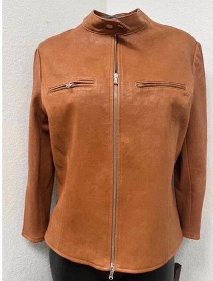 Zip Sleeve Moto Cross Leather Jacket