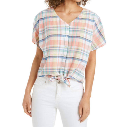 Women's Petite Tie Front Blouse