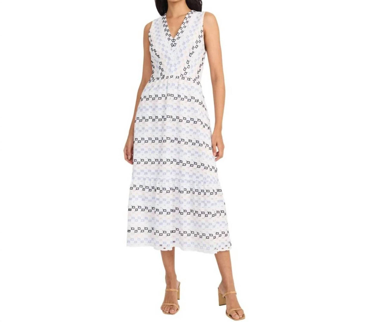 Maggy London Geometric Eyelet Midi Dress