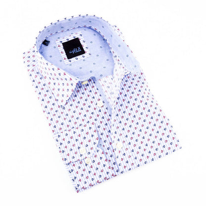Men's Button Down Print Shirt With Jacquard Trim