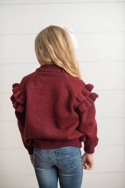Girl's Double Ruffle Crewneck Sweater