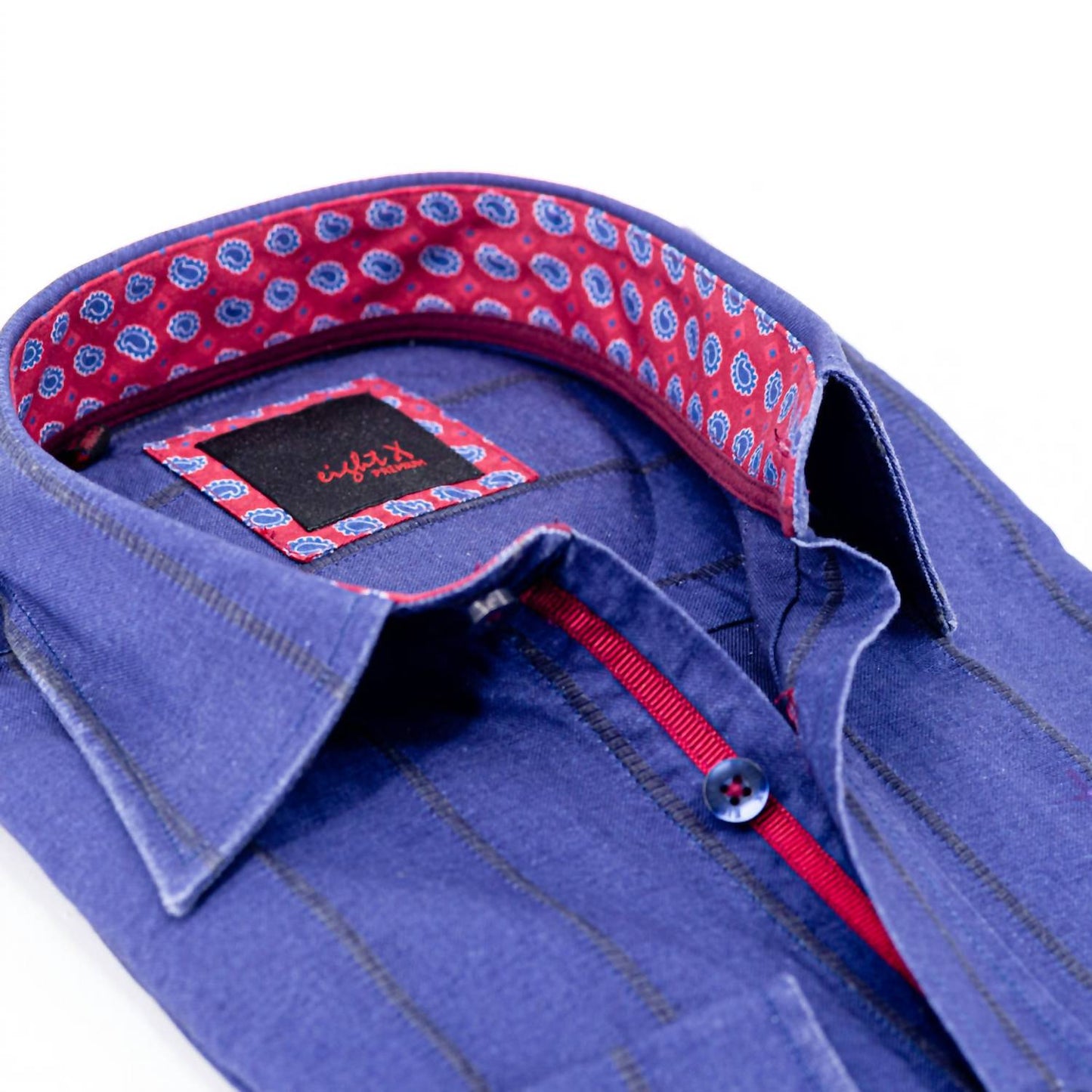 Men's Denim Button Down With Paisley Trim Shirt
