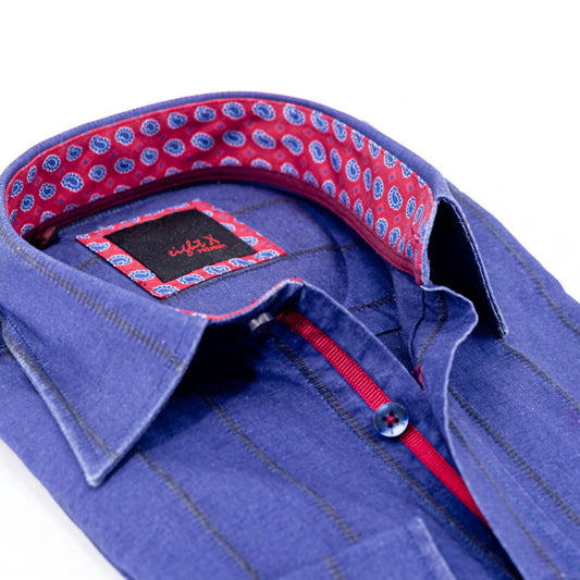 Men's Denim Button Down With Paisley Trim Shirt