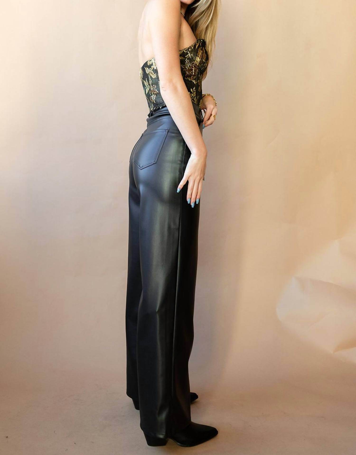 VIBRANT - Destiny Vegan Leather Wide Leg Pants - Rack Hunt -