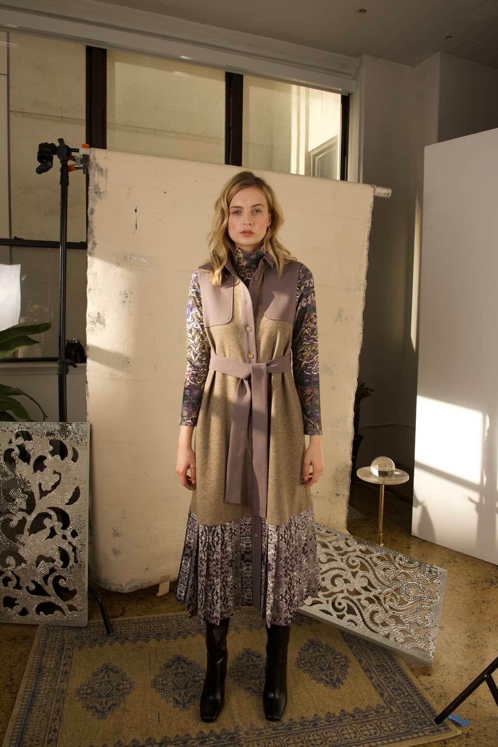 NNA - Zelda Taupe Wool Belted Dress - Rack Hunt -