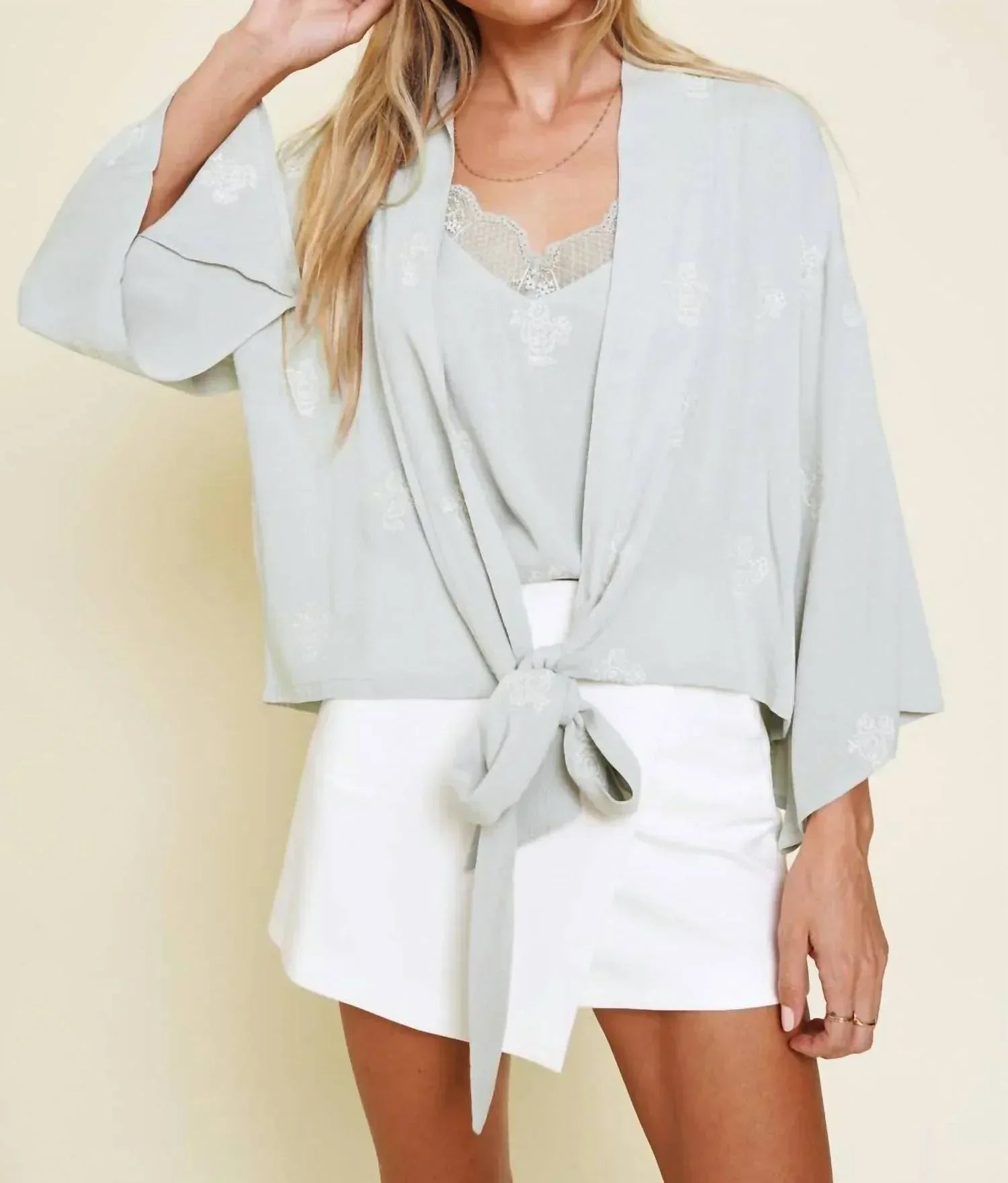 MYS Wholesale - Embroidered Tie Front Kimono Cardigan - Rack Hunt