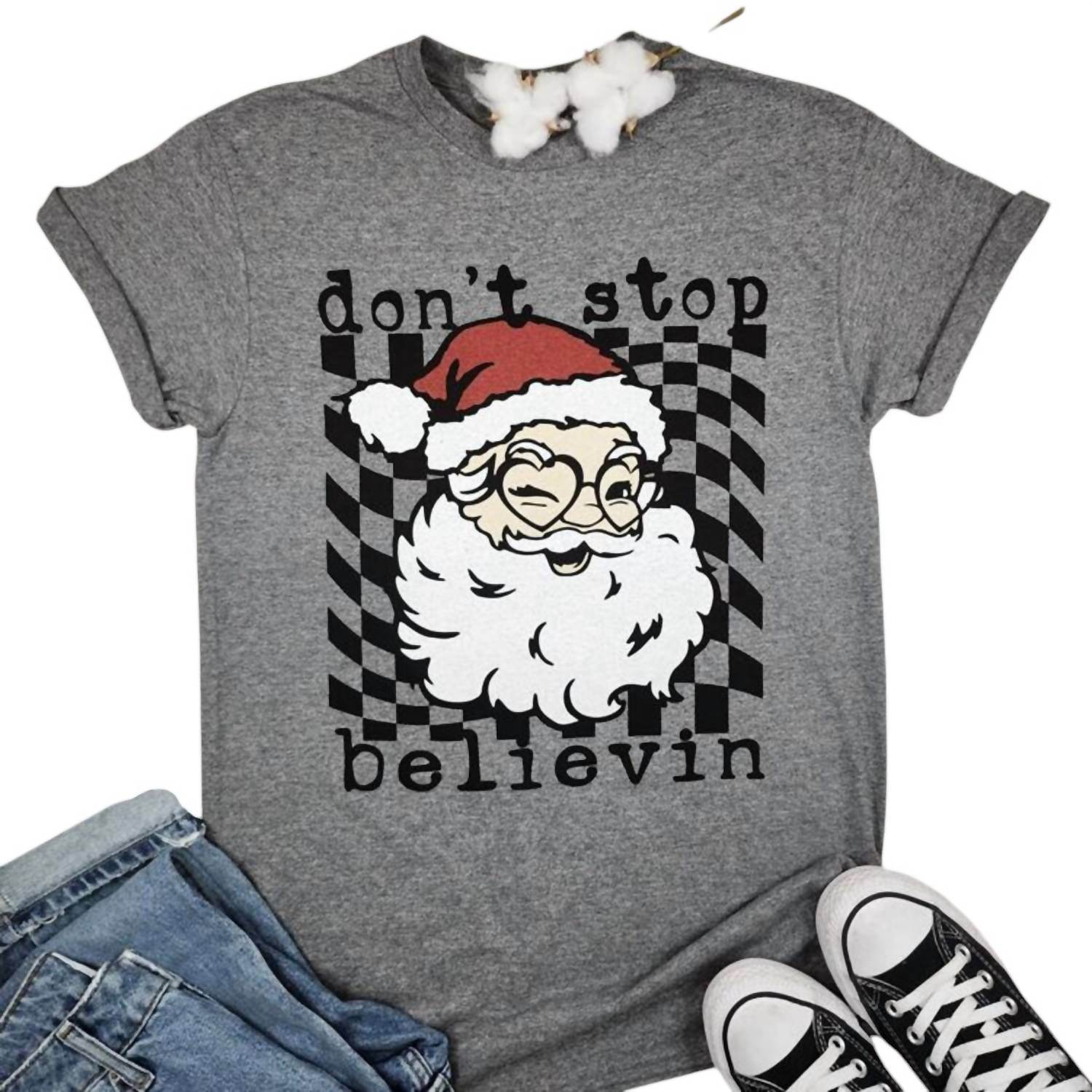 Glam n Go Boutique - WOMEN'S DONT STOP BELIEVIN' SANTA TEE - Rack Hunt