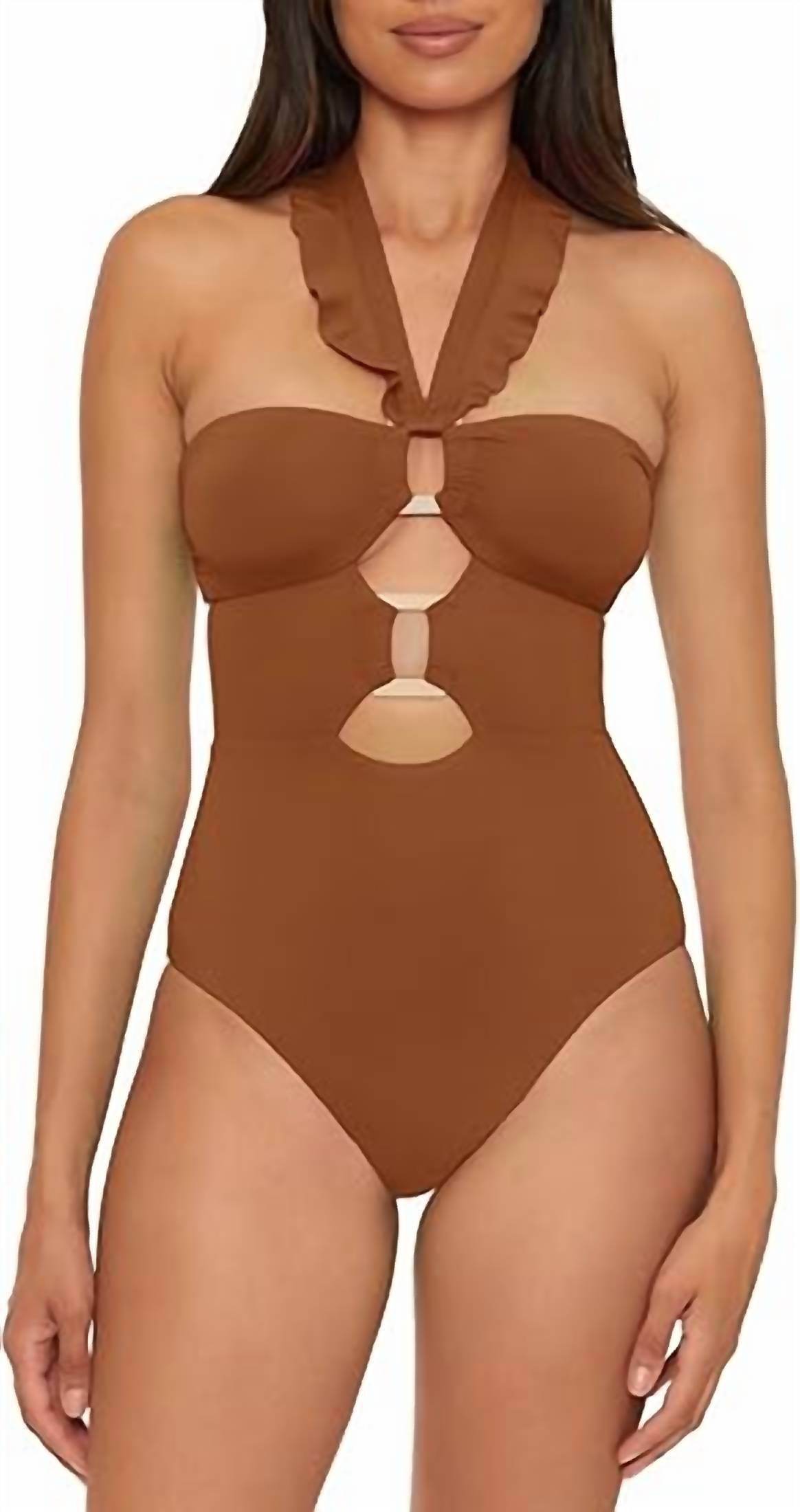 Soluna - Standard Buckle Up One Piece Bandeau Swimsuit With Cut Out Neck - Rack Hunt -