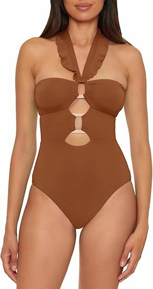 Soluna - Standard Buckle Up One Piece Bandeau Swimsuit With Cut Out Neck - Rack Hunt -
