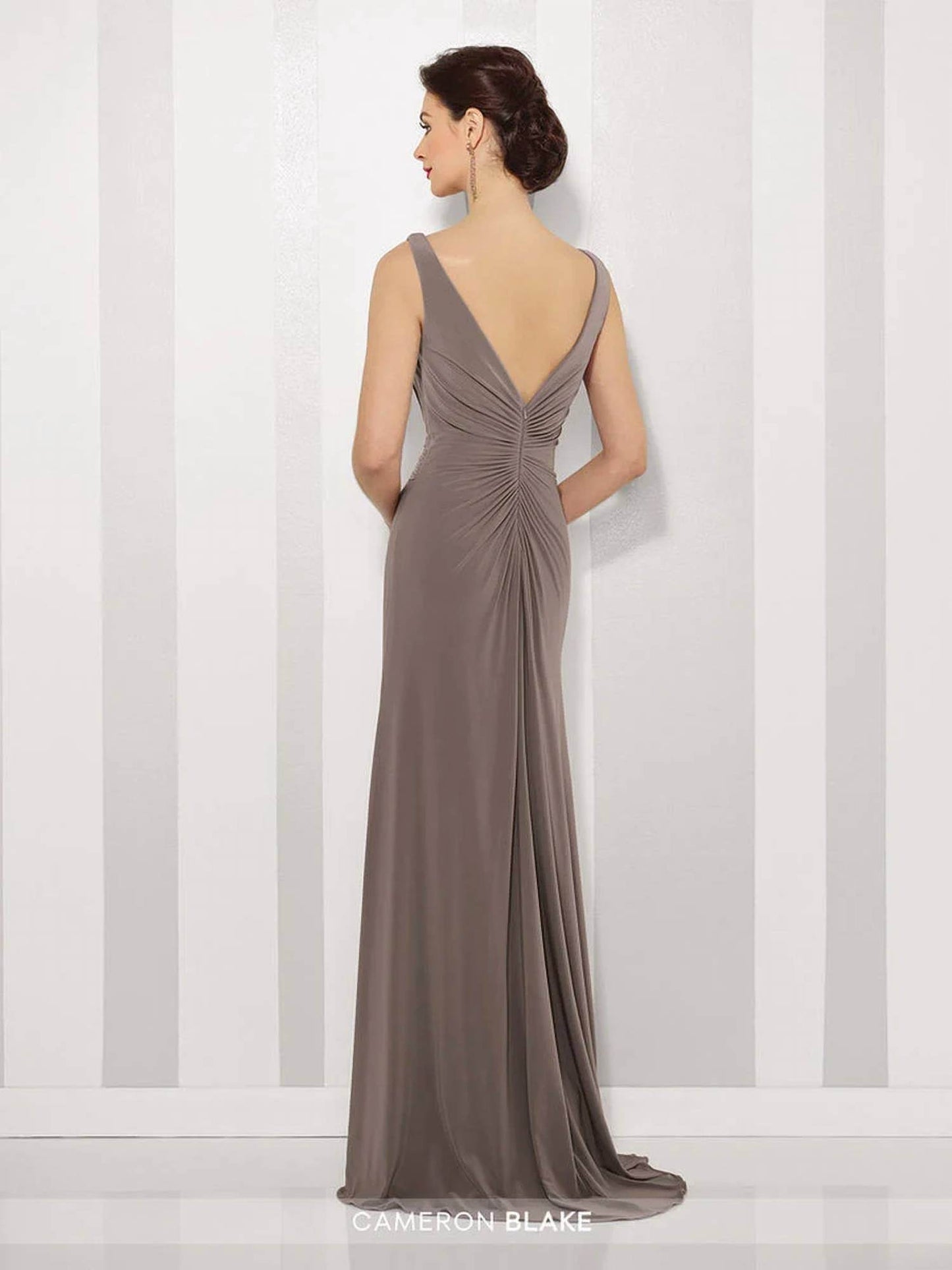 Social Occasions by Mon Cheri - Taupe Long Layered Gown - Rack Hunt