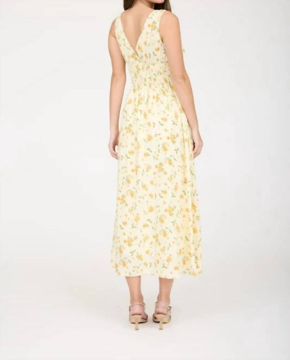 Floral V-neck Sleeveless Corset Midi Dress