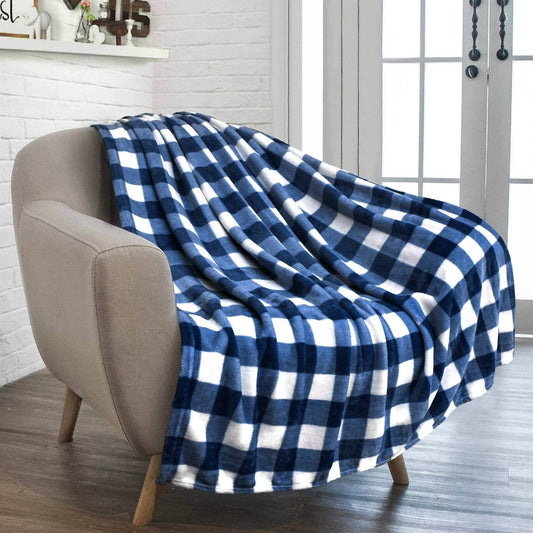 Pavilia - Buffalo Check Plaid Plush Fleece Blanket Throw - Rack Hunt -