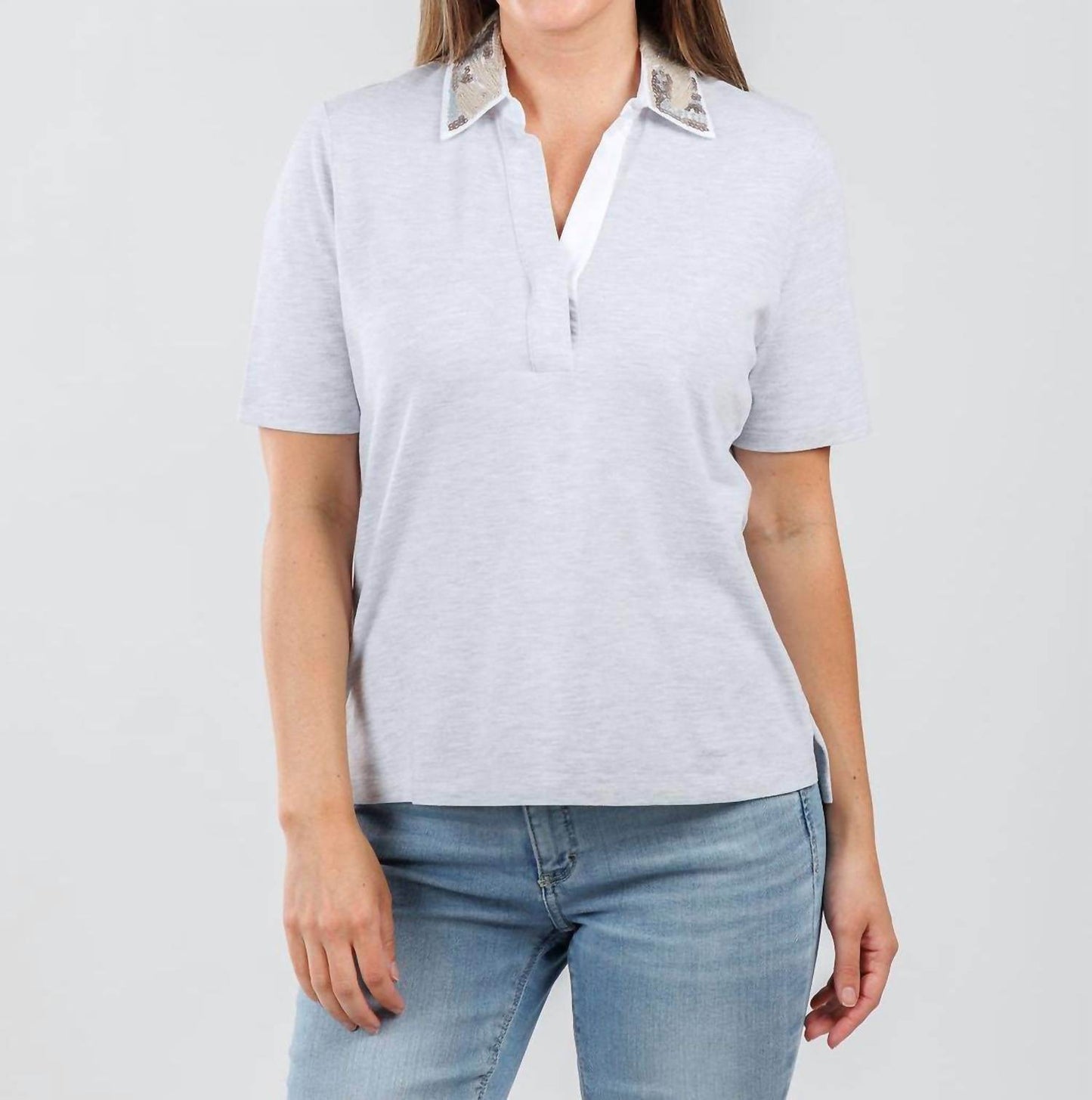 Margittes - Sequin Collar Short Sleeve Polo Shirt - Rack Hunt -