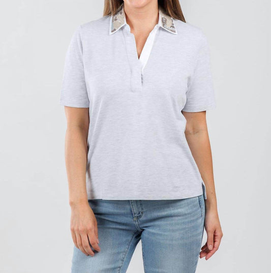 Margittes - Sequin Collar Short Sleeve Polo Shirt - Rack Hunt -