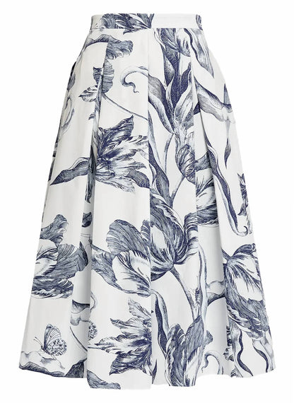 Floral Print Pleated Midi Skirt