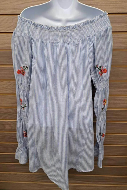 Angela Plus - Women's Off Shoulder Elastic Neck/arms Embroidered - Rack Hunt