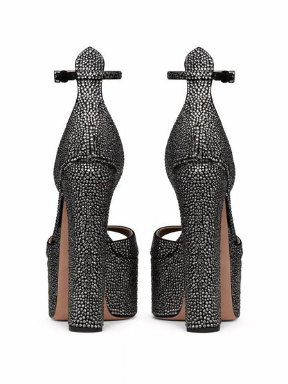 Valentino - Women's Tan-go Rhinestones Platform Sandals - side view - Rack Hunt