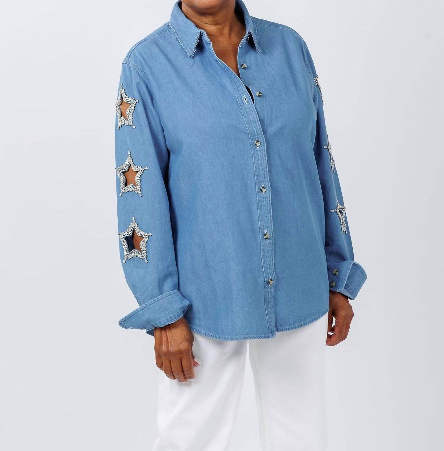 Suzy T - Women's Stars Cut Out Shirt - Rack Hunt -