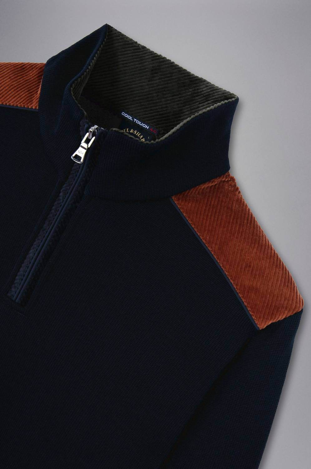 Paul & Shark - Men's Wool Zip Sweater With Corduroy Details - Rack Hunt -