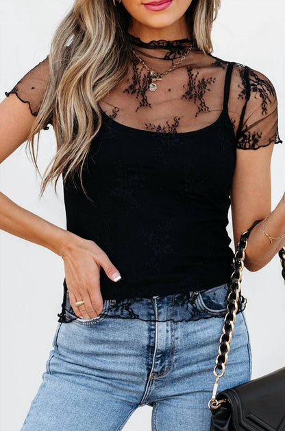 Floral Sheer Mesh Top + Tank Set