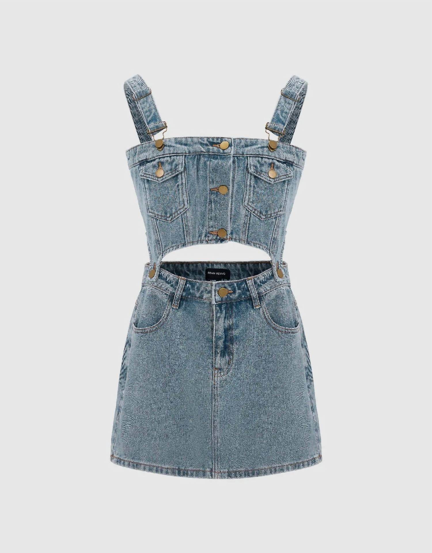 Urban Revivo - 2 In 1 Denim Pinafore Dress - Rack Hunt -