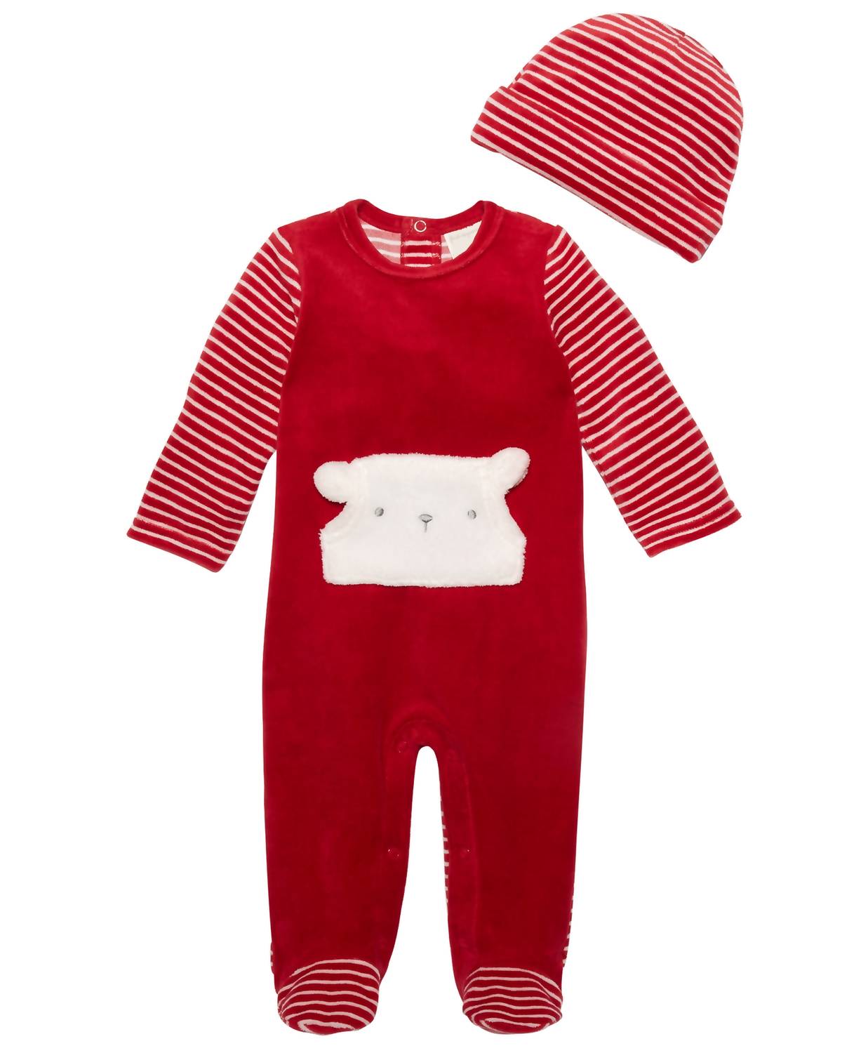 Infant Boys Footed Striped Hat And Coverall Set 2 Piece Set