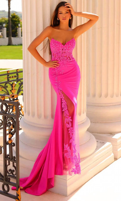 V-neck Rosette Lace Prom Gown