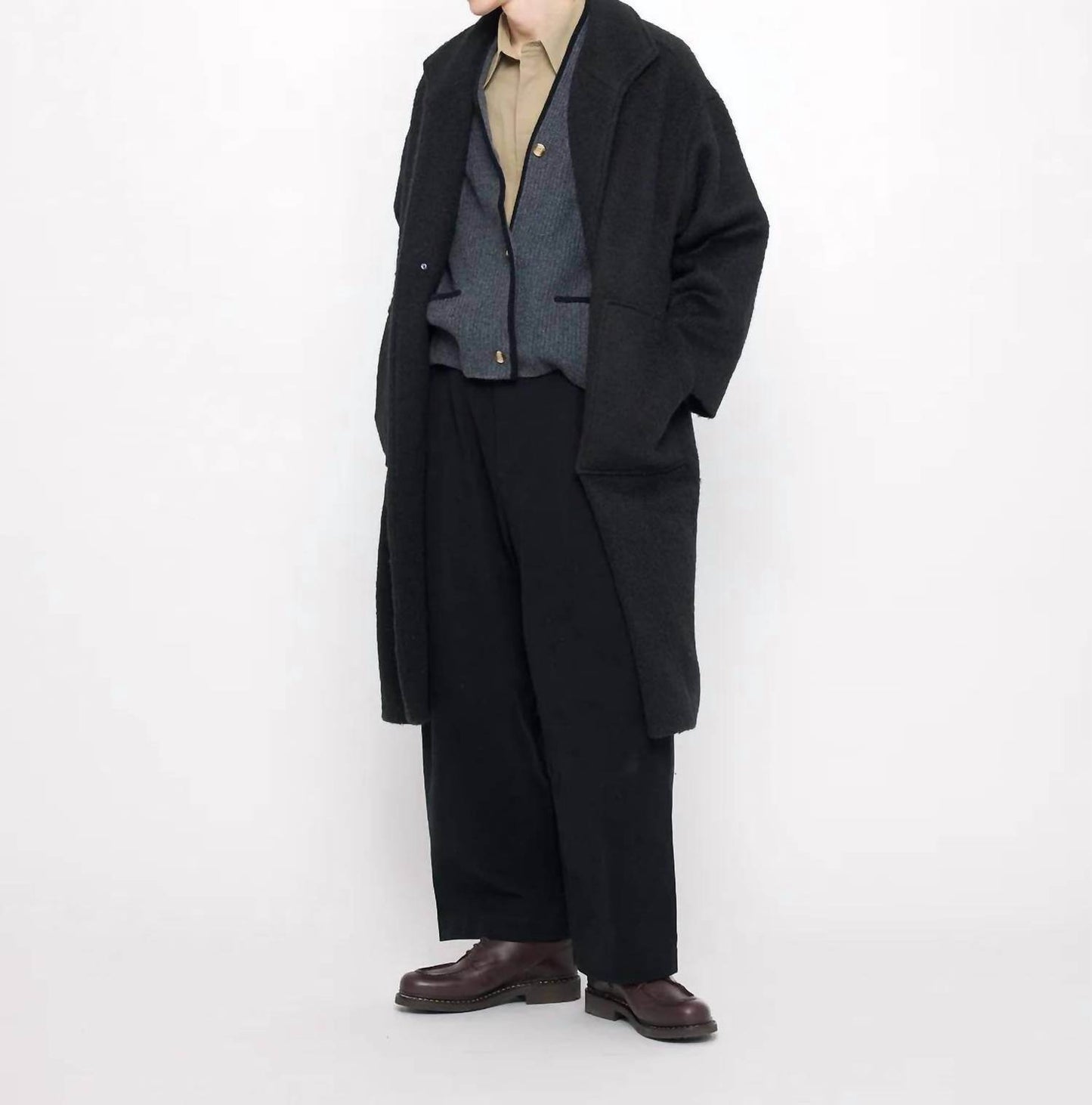 7115 by SZEKI - V-neck Pockets Trimmed Cardigan - Rack Hunt