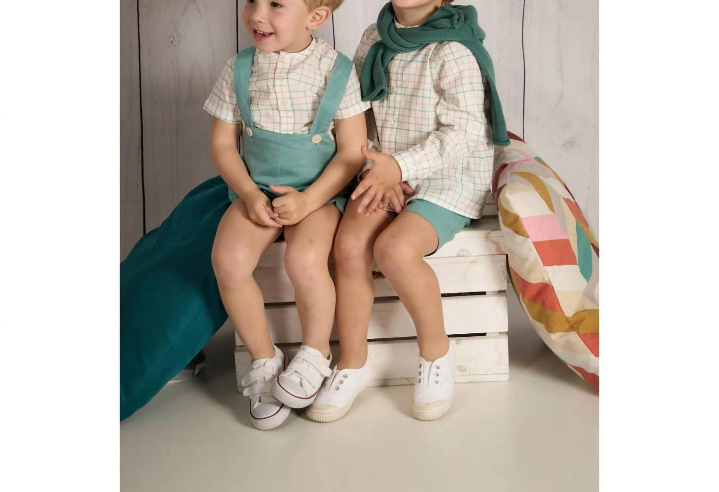 Boy's Checkered Polo Long Sleeve Shorts Set