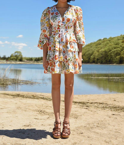 Flower Land Cotton Viscose Voile Mini Dress