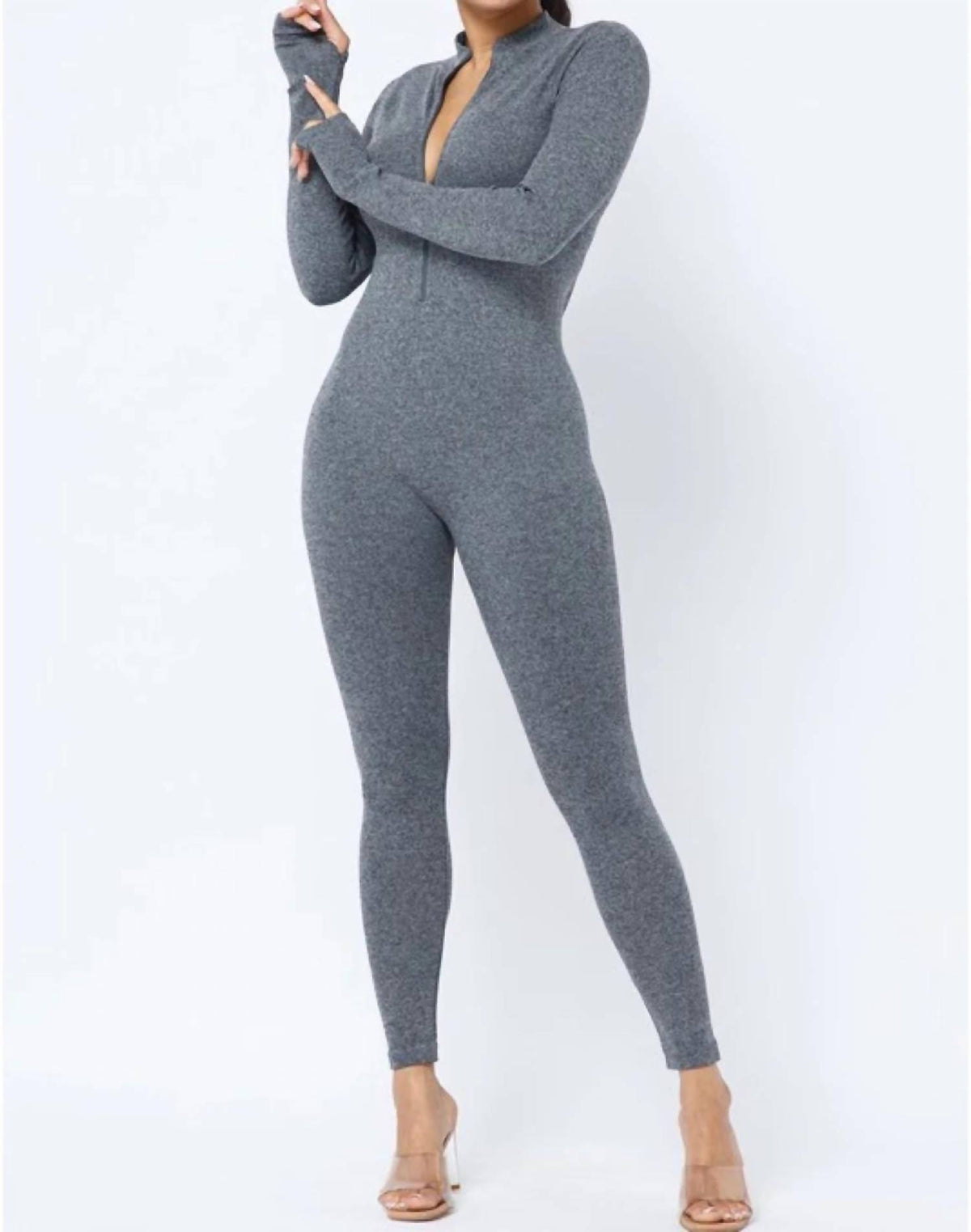 Break Me Off Stretch Thumb Hole Long Sleeve Seamless Jumpsuit