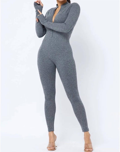 Break Me Off Stretch Thumb Hole Long Sleeve Seamless Jumpsuit