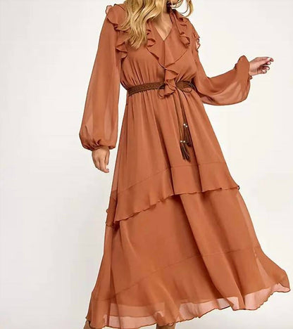 Boho Chic Flowy Ruffled Maxi Dress