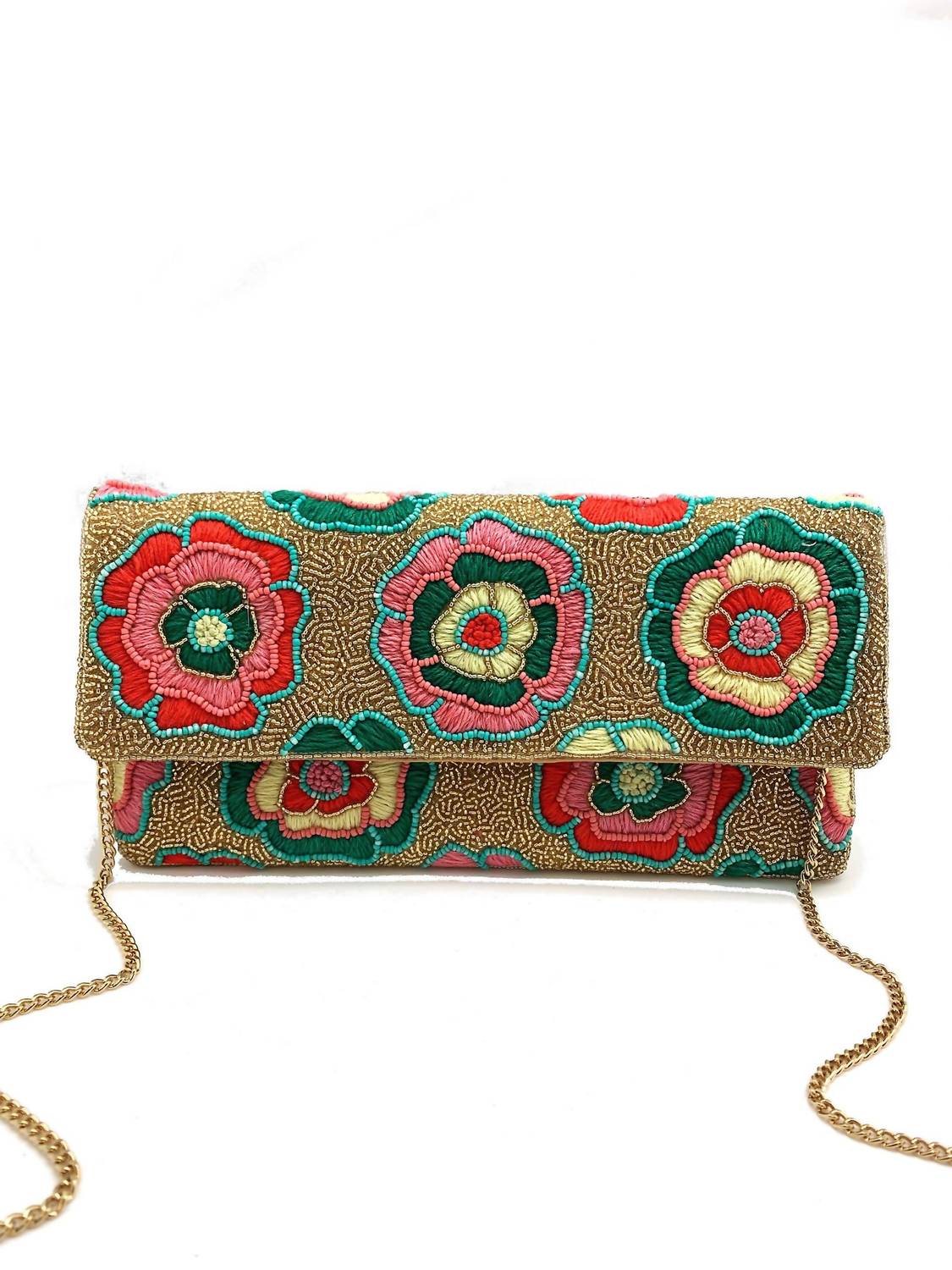 Women's Floral Beaded Clutch Crossbody Bag