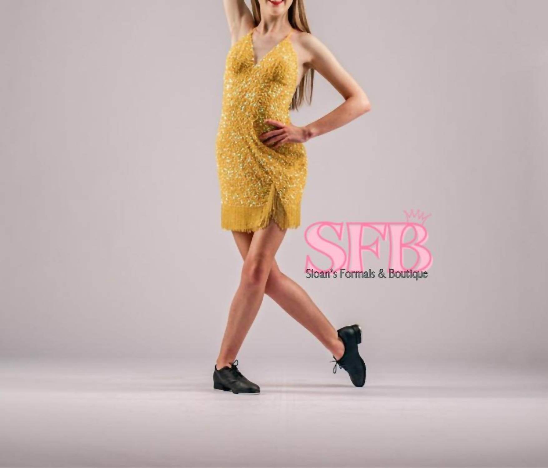 Aleta - Fringed Hem Sequin Dress Gown - Rack Hunt -