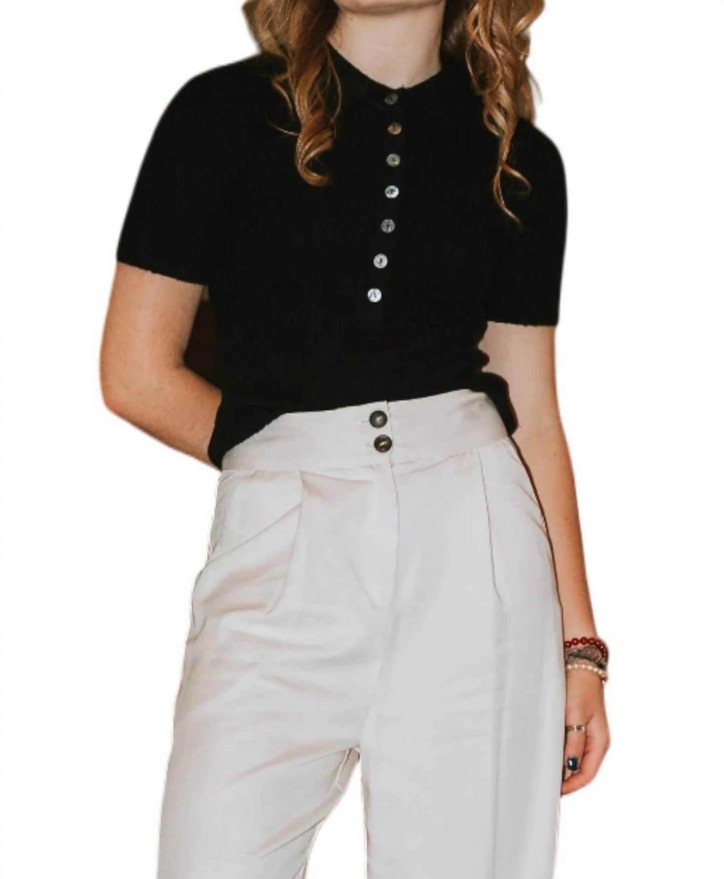 7115 by SZEKI - Molly Collared Short Sleeves Top - Rack Hunt