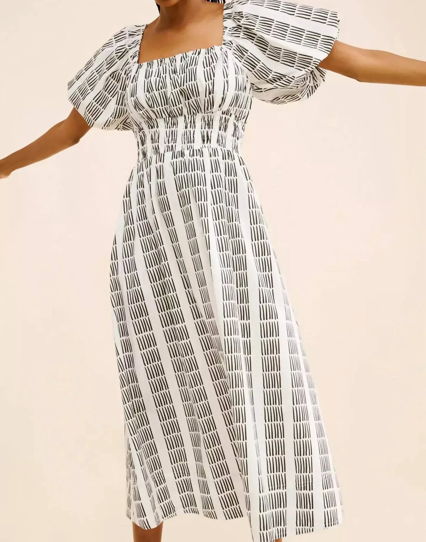 Maeve - Puff Sleeve Square Neck Smocked Midi Dress - Petite - Rack Hunt