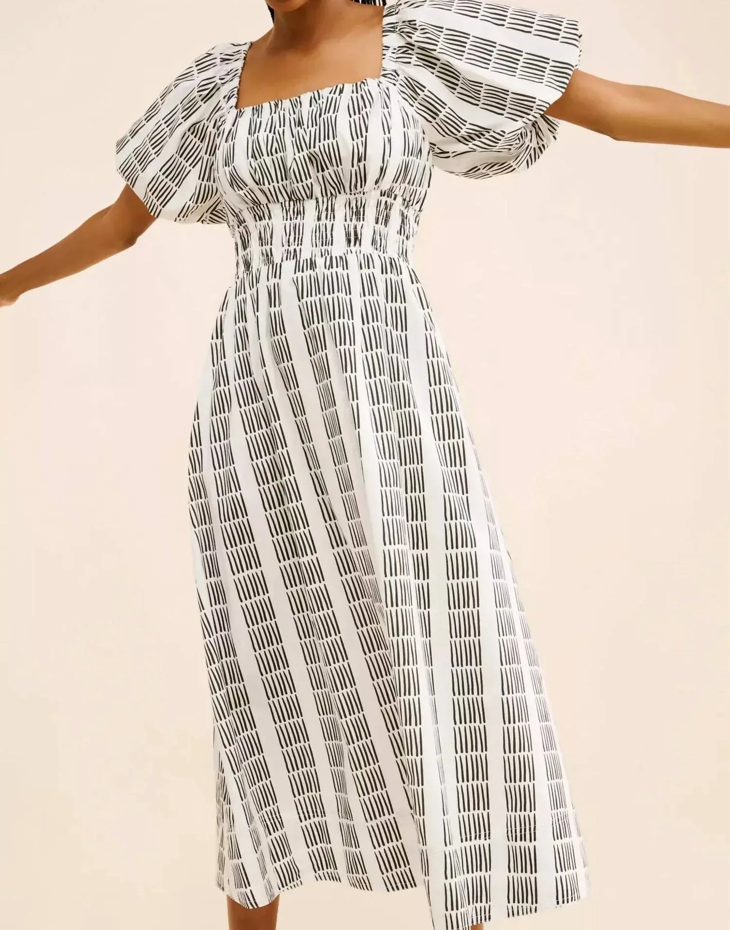 Maeve - Puff Sleeve Square Neck Smocked Midi Dress - Petite - Rack Hunt