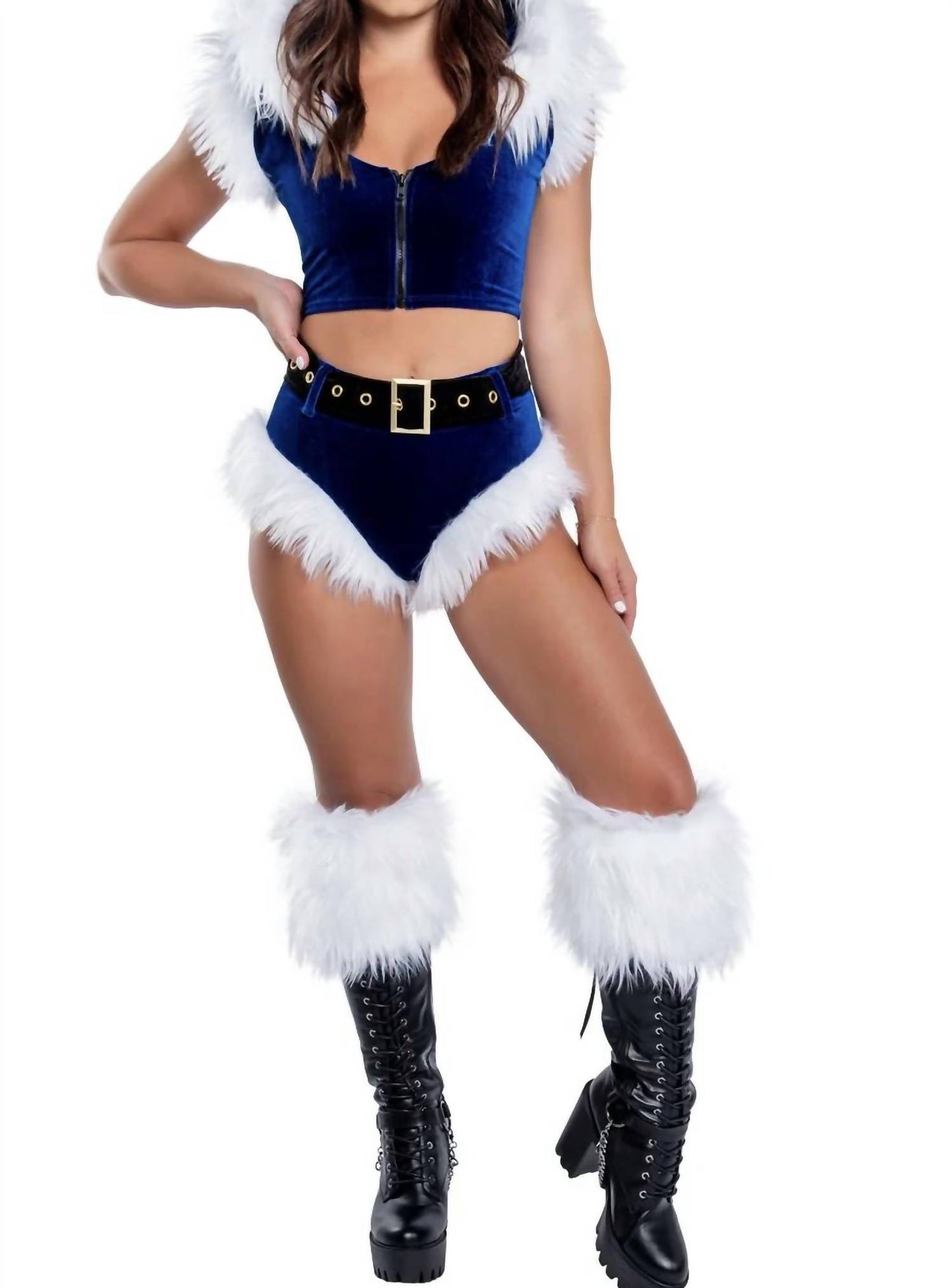Fur Trim High Waist Belted Shorts
