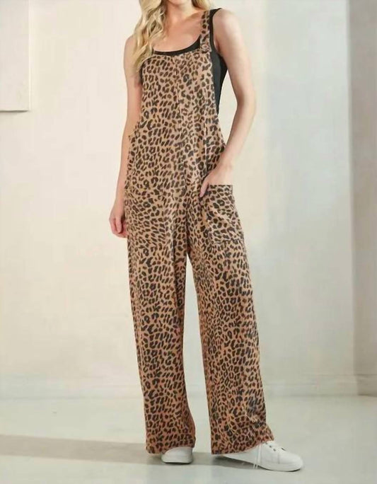 Sleeveless Animal Print Ribbed Jumpsuit